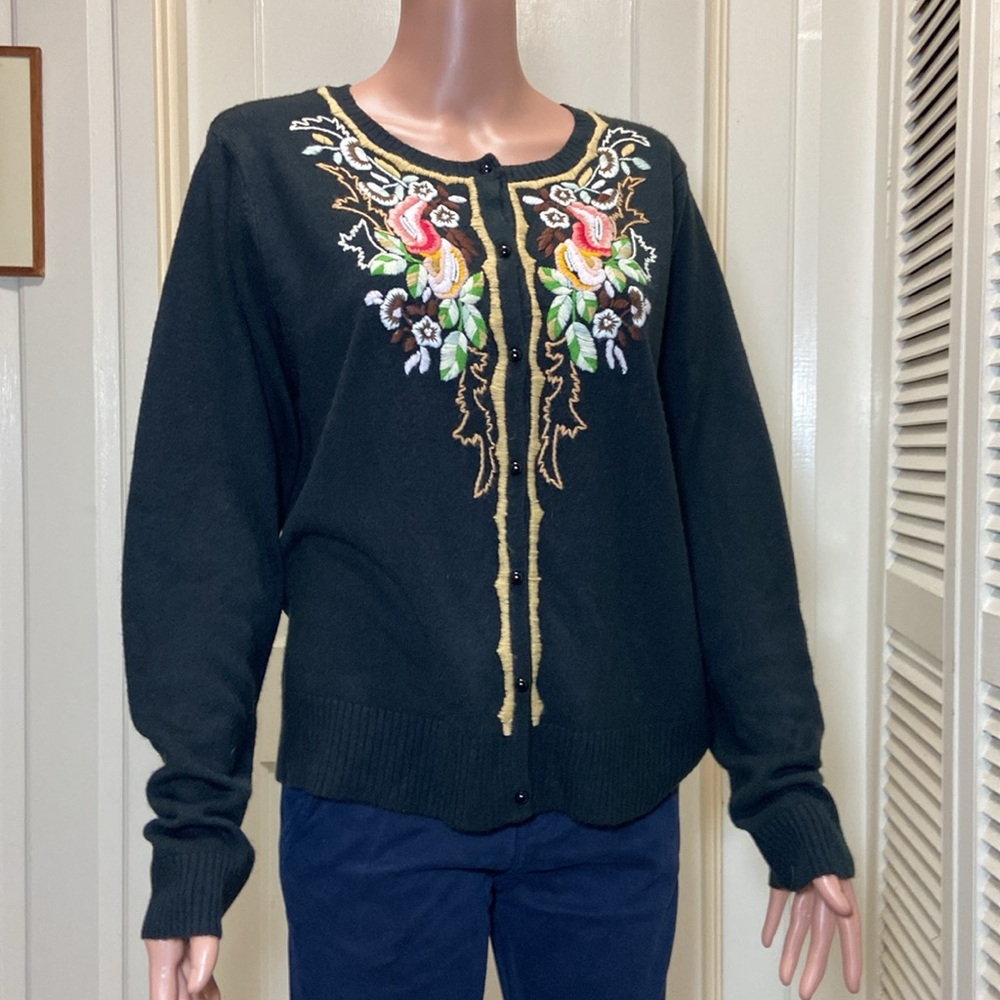 Large Soft Surroundings Button Down Black Embroid… - image 3